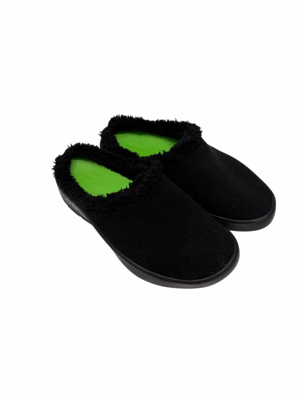 Oofos Oocoozie Black Mule Sherpa Fuzzy Recovery Slippers Men's Size 8 NWOB‎